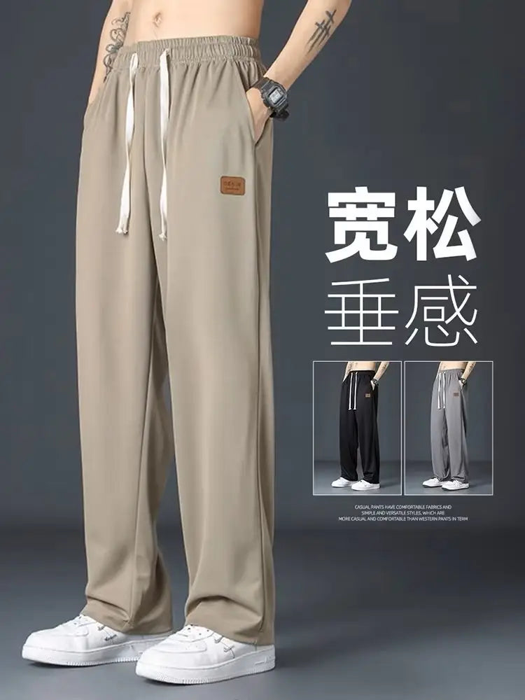 Ice silk pants men's summer thin fashion brand loose all-match quick-drying breathable casual trousers summer straight sweatpants