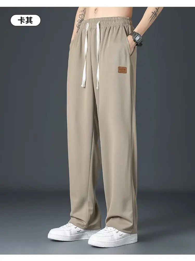 Ice silk pants men's summer thin fashion brand loose all-match quick-drying breathable casual trousers summer straight sweatpants
